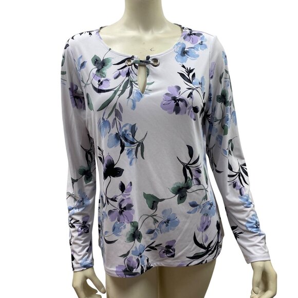 Calvin Klein Womens Floral Print Long Sleeve Top Large - Picture 1 of 5